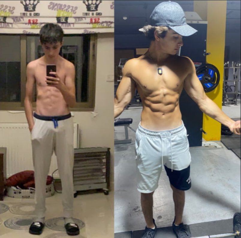 Client before and after, from skinny to muscular